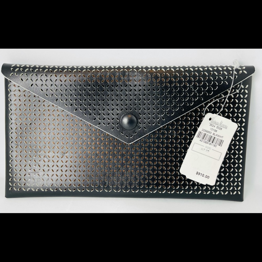 ALAIA Paris Black White Laser Cut Leather Envelope Clutch Bag